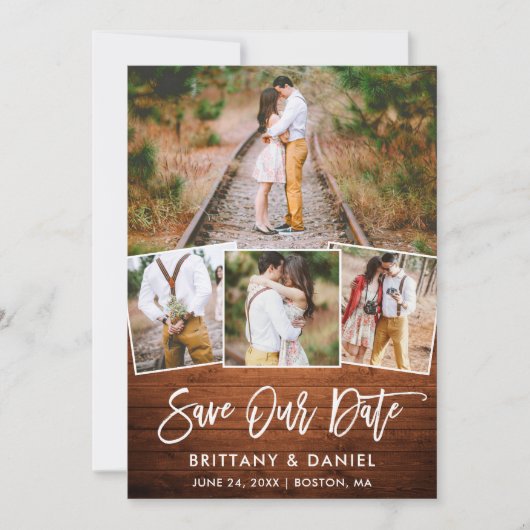 ブラシスクリプトウッド4写真救私たちの日付カード セーブザデート (正面)