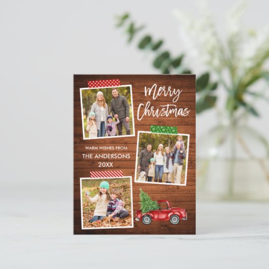 ブラシスクリプトクラフトテープウッドレッドトラッククリスマス ポストカード (スタンド正面)