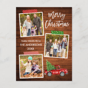 ブラシスクリプトクラフトテープウッドレッドトラッククリスマス ポストカード