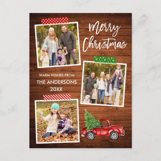 ブラシスクリプトクラフトテープウッドレッドトラッククリスマス ポストカード (正面)