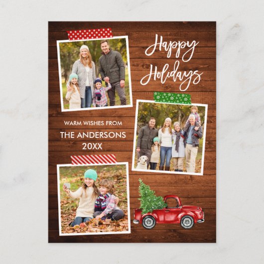 ブラシスクリプトクラフトテープウッドヴィンテージトラックホリデー ポストカード (正面)