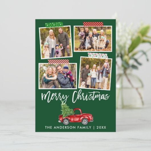 ブラシスクリプトクラフトテープクリスマスレッドトラック シーズンカード (スタンド正面)