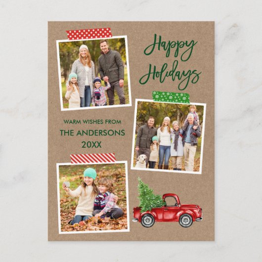 ブラシスクリプトクラフトテープレッドトラッククラフトホリデー ポストカード (正面)