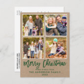 ブラシスクリプトクラフトファミリー4フォトクリスマスグリーン ポストカード (正面/裏面)