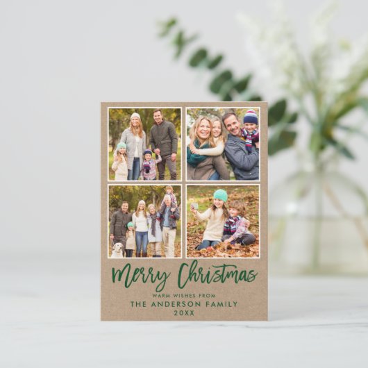 ブラシスクリプトクラフトファミリー4フォトクリスマスグリーン ポストカード (スタンド正面)