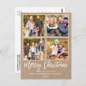 ブラシスクリプトクラフトファミリー4フォトクリスマス ポストカード (正面/裏面)