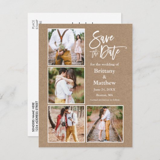 ブラシスクリプトクラフト日付を保存カップル4写真 ポストカード (正面/裏面)