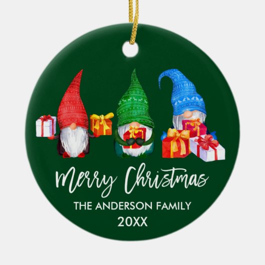 ブラシスクリプトクリスマスウォーターのカラー格言緑 セラミックオーナメント (正面)