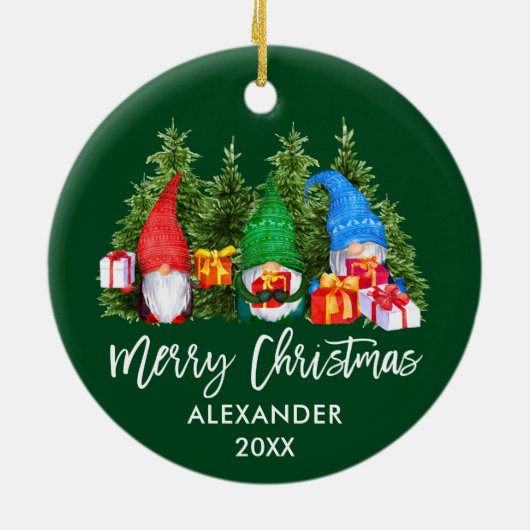 ブラシスクリプトクリスマスウォーターのカラー格言緑 セラミックオーナメント (裏面)