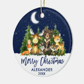 ブラシスクリプトクリスマスウッドランド動物ブルー セラミックオーナメント (左)