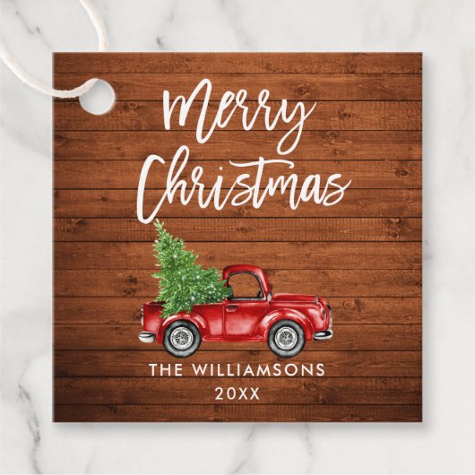 ブラシスクリプトクリスマスウッドヴィンテージレッドトラック フェイバータグ (正面)