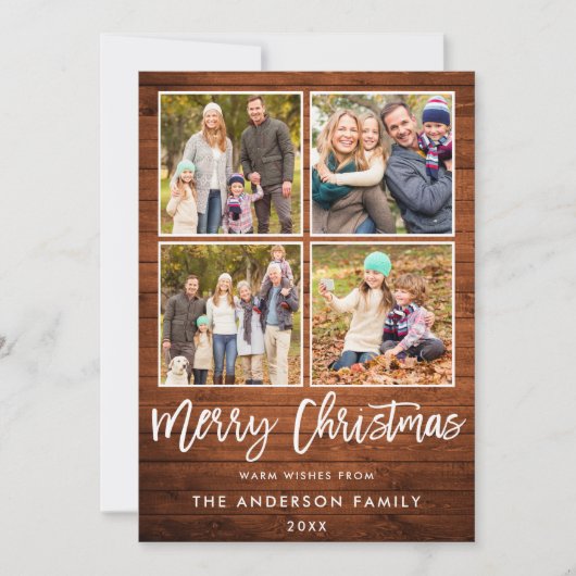 ブラシスクリプトクリスマスウ素朴ィード4フォト シーズンカード (正面)