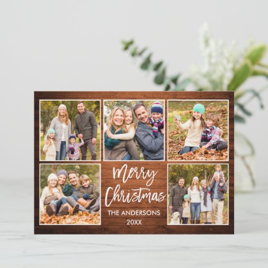 ブラシスクリプトクリスマスウ素朴ィード5フォト シーズンカード (スタンド正面)