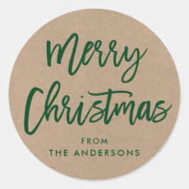 ブラシスクリプトクリスマスクラフトグリーンギフトステッカー ラウンドシール