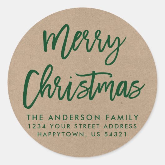 ブラシスクリプトクリスマスクラフトグリーン封筒用シール ラウンドシール (正面)
