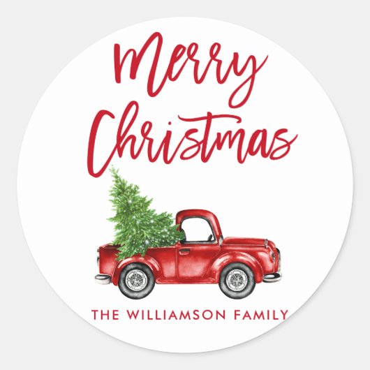 ブラシスクリプトクリスマストラックヴィンテージ封筒用シール ラウンドシール (正面)