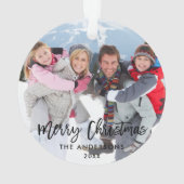 ブラシスクリプトクリスマスファミリーフォトホワイトリボン オーナメント (裏面)