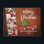 ブラシスクリプトクリスマスレッドトラックウッド3写真 ポストカード<br><div class="desc">ブラシモダンスクリプトメリークリスマスファミリー3フォトポストカードにはクリスマスツリーと水彩ヴィンテージ赤トラックが含まれている。カントリー素朴ウッドプリント。</div>