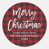ブラシスクリプトクリスマスレッドプレイド封筒用シール ラウンドシール (正面)