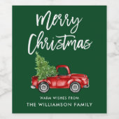 ブラシスクリプトクリスマスヴィンテージトラックグリーン ワインラベル (シングルラベル)