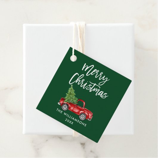 ブラシスクリプトクリスマスヴィンテージレッドトラックグリーン フェイバータグ (インサイチュ)