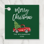 ブラシスクリプトクリスマスヴィンテージレッドトラックグリーン フェイバータグ (正面)