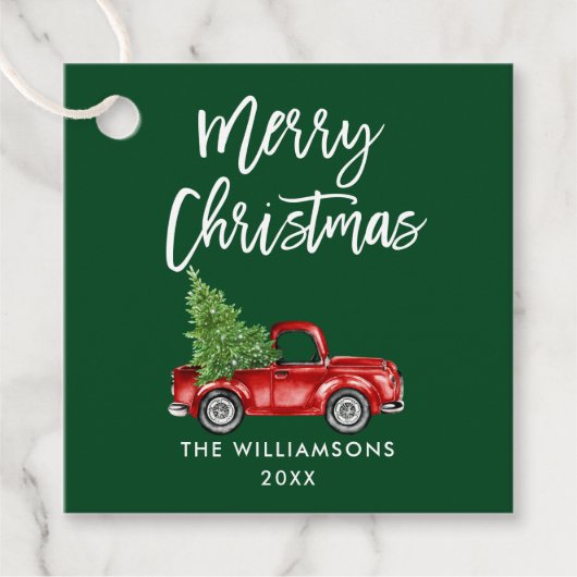 ブラシスクリプトクリスマスヴィンテージレッドトラックグリーン フェイバータグ (正面)