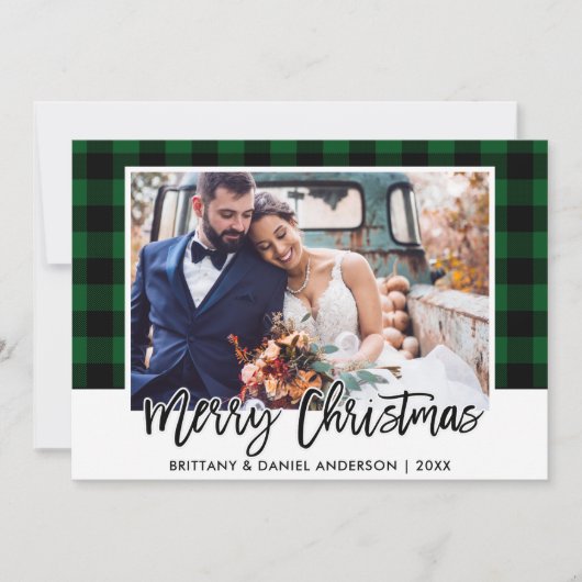 ブラシスクリプトグリーンプライド結婚の写真クリスマス シーズンカード (正面)