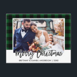 ブラシスクリプトグリーンプライド結婚の写真クリスマス ポストカード<br><div class="desc">ブラシモダンスクリプト緑のプライドの結婚写真クリスマスポストカード</div>
