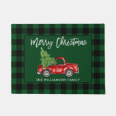 ブラシスクリプトグリーンプレイドクリスマスヴィンテージトラック ドアマット (正面)