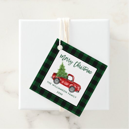 ブラシスクリプトグリーンプレイドクリスマスヴィンテージトラック フェイバータグ (インサイチュ)