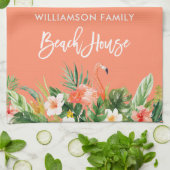 ブラシスクリプトコーラルトロピカルフローラビーチハウス キッチンタオル (折り畳み)