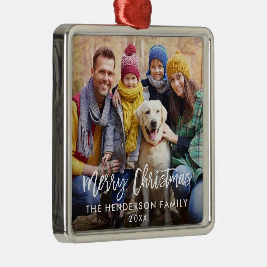 ブラシスクリプトスターファミリーフォトメリークリスマスsq メタルオーナメント (右)