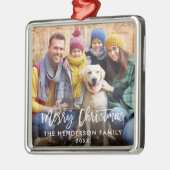 ブラシスクリプトスターファミリーフォトメリークリスマスsq メタルオーナメント (左)