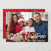 ブラシスクリプトスターメリークリスマスフォトレッドカード 招待状 (正面/裏面)