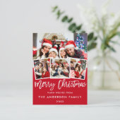 ブラシスクリプトスターメリークリスマス4フォトレッド ポストカード (スタンド正面)