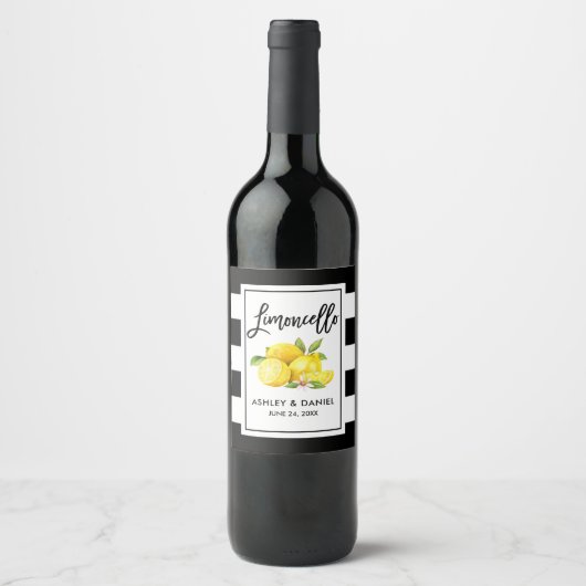 ブラシスクリプトストライプのリモンチェロレモンのラベル ワインラベル (正面)