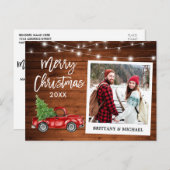 ブラシスクリプトトラックウッドヴィンテージカップルのクリスマス ポストカード (正面/裏面)