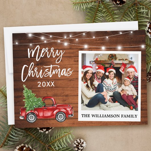 ブラシスクリプトトラックウッドヴィンテージフォトクリスマス シーズンカード