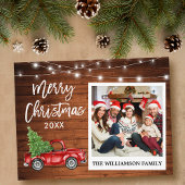 ブラシスクリプトトラックウッドヴィンテージフォトクリスマス ポストカード