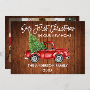 ブラシスクリプトトラックウッド初めてのクリスマスホームフォト シーズンカード