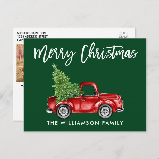 ブラシスクリプトトラッククリスマスフォトバックグリーン ポストカード (正面/裏面)