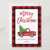 ブラシスクリプトトラックレッドプレイドクリスマスカード 招待状 (正面)