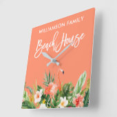 ブラシスクリプトトロピカルサンゴフローラビーチハウス スクエア壁時計 (傾斜)