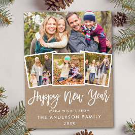 ブラシスクリプトハッピーニューイヤー4フォトクラフト ポストカード