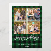 ブラシスクリプトハッピーホリデーズグリーンプレイド4写真 シーズンカード (正面/裏面)