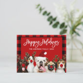 ブラシスクリプトハッピーホリデーズドッグズレッドプレイド ポストカード (スタンド正面)