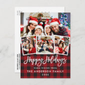 ブラシスクリプトハッピーホリデーズレッドプレイド4写真 ポストカード (正面/裏面)