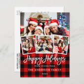 ブラシスクリプトハッピーホリデーズ4フォトレッドプレイド ポストカード (正面/裏面)