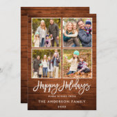 ブラシスクリプトハッピーホリデー素朴ウッド4写真 シーズンカード (正面/裏面)